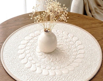 Handmade Quilted Round Table Topper: Elegant Intricate Design, Dining Table Runner