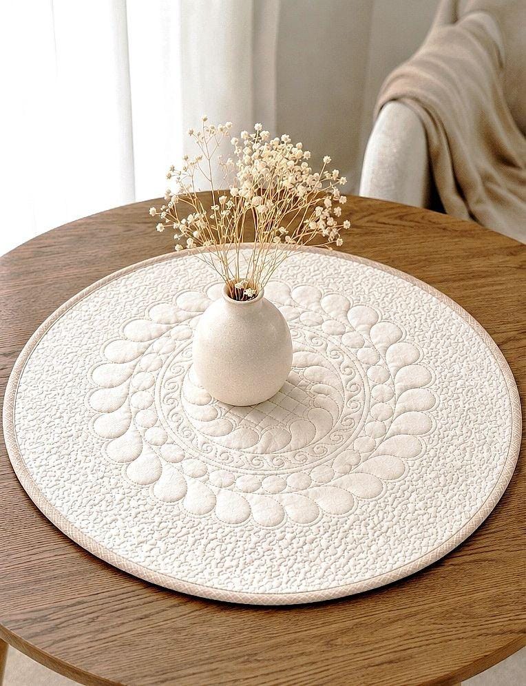Round Table Table Topper Handmade Quilted Round Table Topper: Elegant Intricate Design, Dining ...