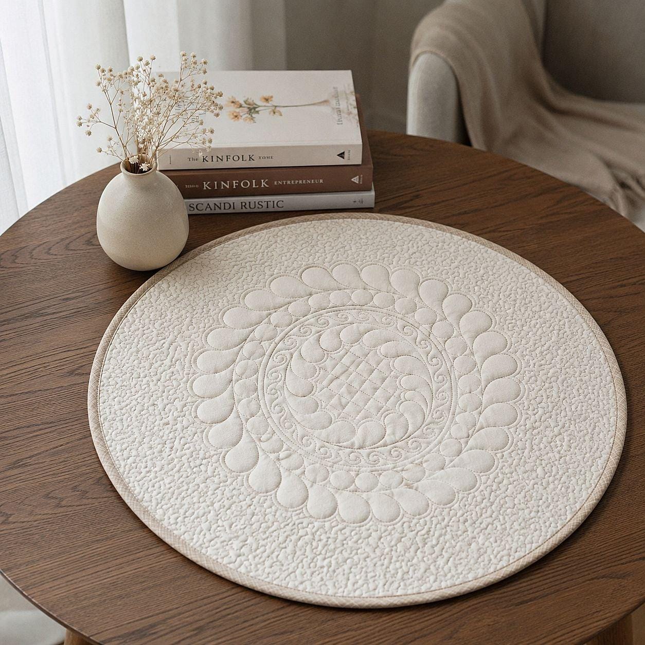 Round Table Table Topper Handmade Quilted Round Table Topper: Elegant Intricate Design, Dining ...