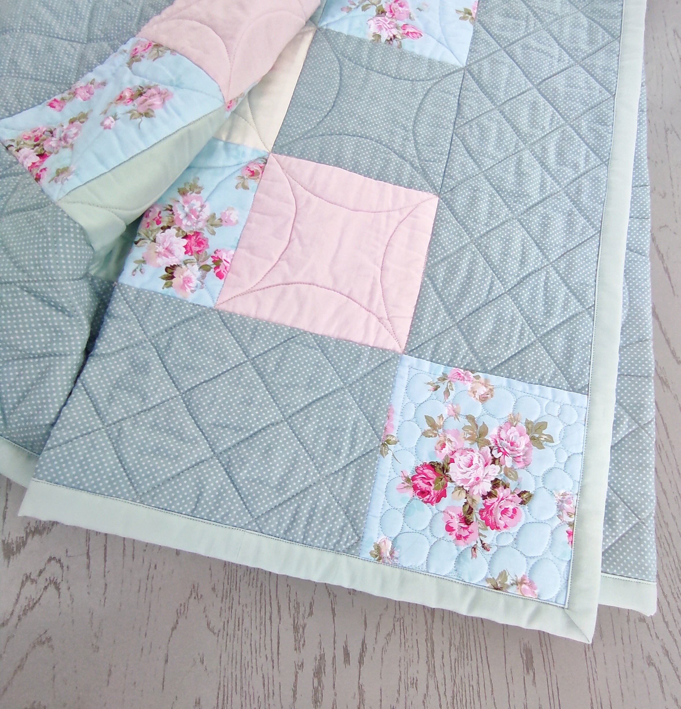 Homemade Quilt Queen Light Blue Quilt Twin Quilt Handmade Quilted