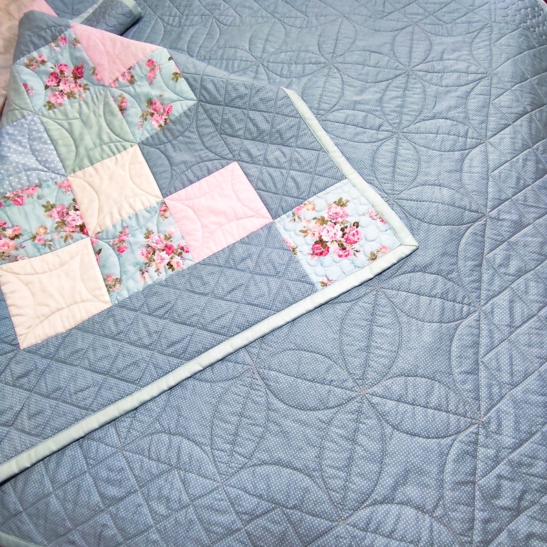 Homemade Quilt Queen Light Blue Quilt Twin Quilt Handmade Quilted