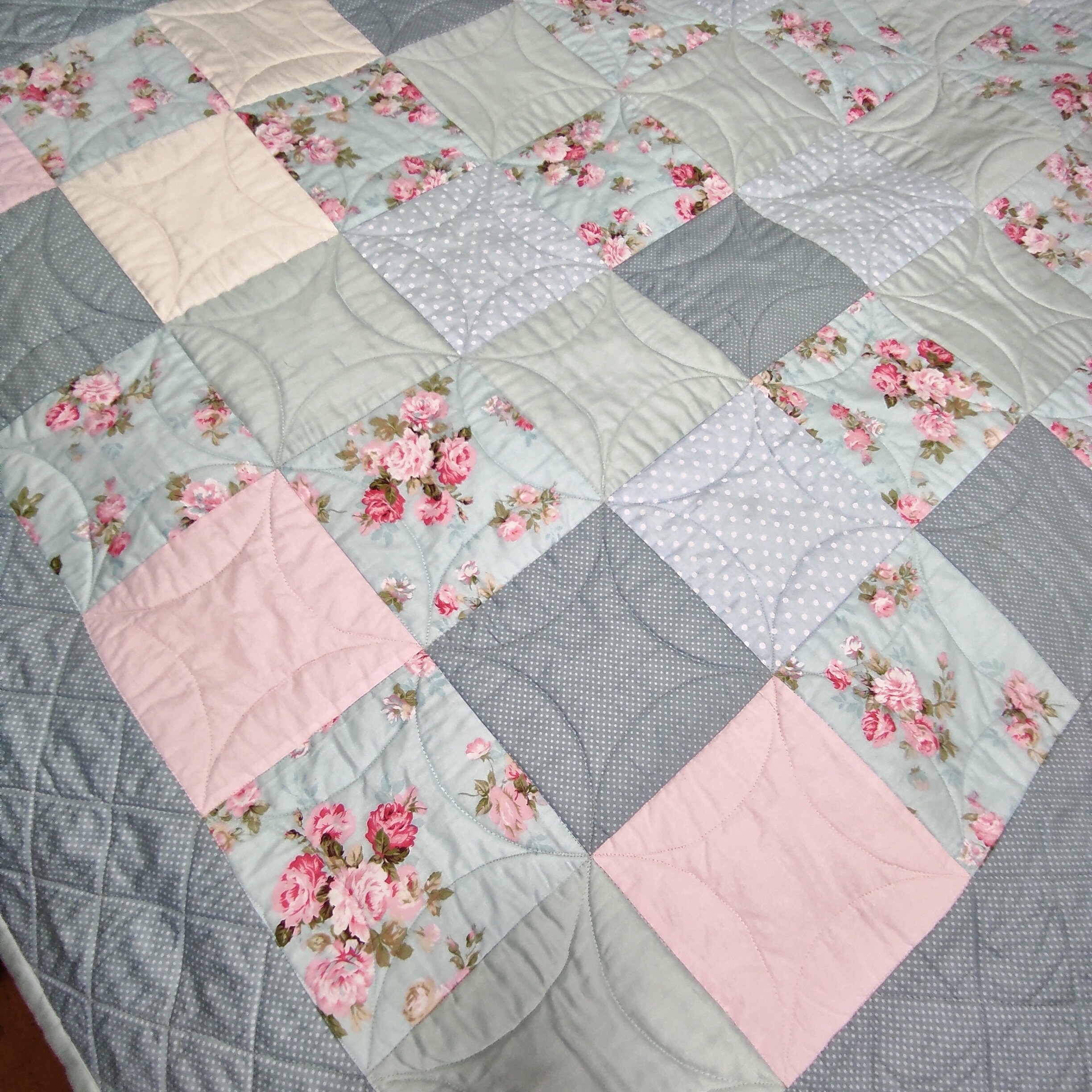 Homemade Quilt Queen Light Blue Quilt Twin Quilt Handmade Quilted