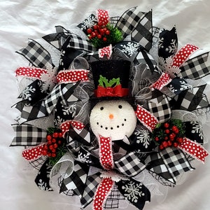 Sneeuwpopkrans/Kerstkrans/Winterkrans/Welkomkrans/Deco Mesh Krans