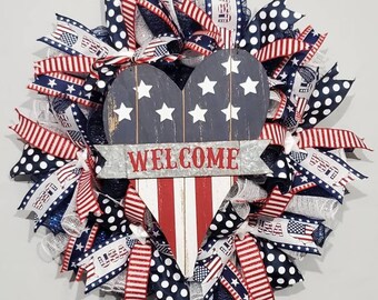 Patriotic Wreath/Americana Wreath/Stars and Stripes Wreath/Welcome Wreath/Red White and Blue Wreath
