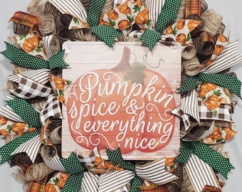 Fall Wreath/Square Wreath/Pumpkin Spice Wreath/Deco Mesh Fall Wreath/Thanksgiving Wreath