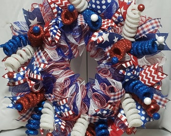 Red, White, and Blue Patriotic Fireworks Wreath