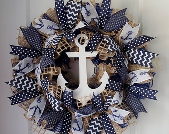 Navy Blue Nautical Wreath- Anchor