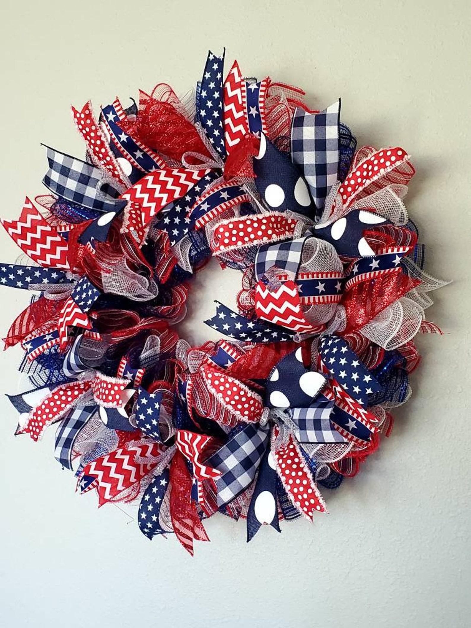 Red White and Blue Patriotic Deco Mesh Welcome Wreath - Etsy