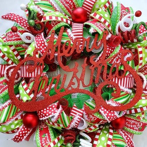 26" Red Green and White Merry Christmas Whimsical Wreath - Etsy