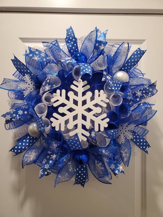 Light Blue Snowflake Sparkle Mesh Wreath