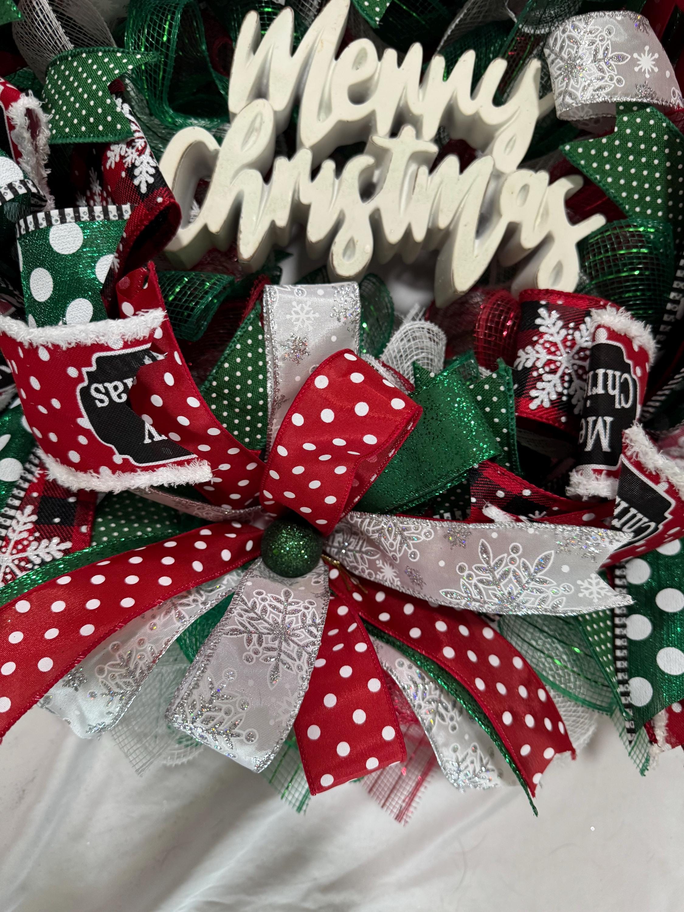 Red and Green Merry Christmas Deco Mesh Wreath - Etsy