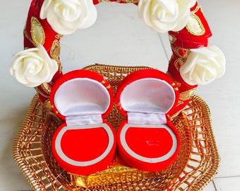 Wedding Ring Ceremony Holder, Bridesmaid Box, Wedding Basket Gift, Indian Handmade Decorative Ring Basket, Wedding Artificial Flower,
