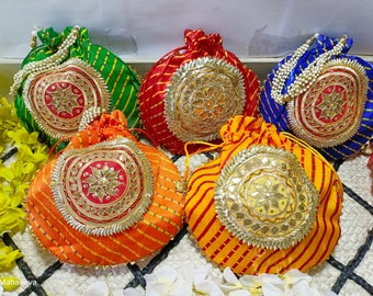 Wedding Bridesmaid Saree Matching Hand Bag, Gota Patti Potli Bag, Indian Traditional Pouch Bag, Women's Clutch Purses, Jewelry Wear Bag