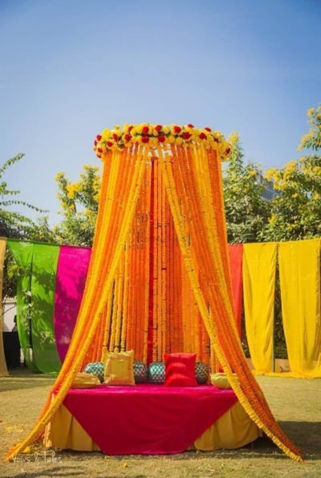 Indian Wedding Decoration Marigold Garland Artificial Flower Strings ...