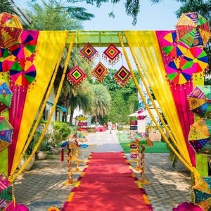 25 Pcs Indian Wedding Woolen Kites Wall Hangings Door Decorative Hanging Handmade Party Backdrop Photo Prop Traditional Outdoor Decorations