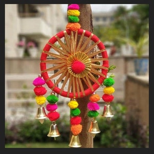 100 PCS FREE SHIPPING Multicolor Indian Dream Catchers, Indian Wedding Decoration, Mehndi Decor, Party Backdrop, Pom Pom, Gota Hangings 画像 5