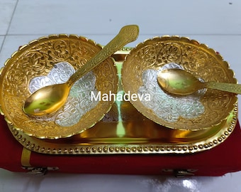 10 Set Gold Silver Plated Bowl Set, Indian Wedding Gift, Decorative Bowls, German Silver Bowl Set, Wedding Favors, Wedding Gift, Return Gift