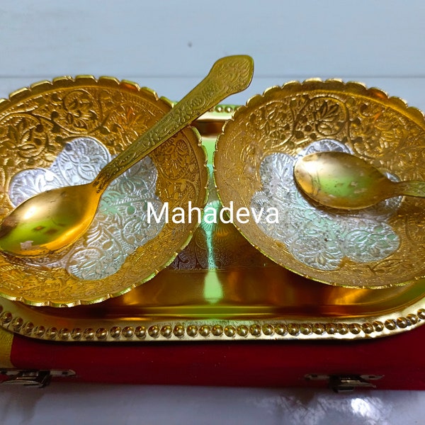 10 Set Gold Silver Plated Bowl Set, Indian Wedding Gift, Decorative Bowls, German Silver Bowl Set, Wedding Favors, Wedding Gift, Return Gift