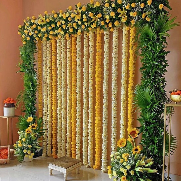 Marigold Flower Indian Wedding Decoration Garland Hanging Decor Strings Party Backdrop Bridal Photo Prop Decorative Flower EXPRESS SHIPPING