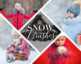 May include: A collage of images featuring children playing in the snow. The images are arranged in a diamond shape with the text "SNOW Brushes" in the center. The images show children wearing winter clothing and playing in the snow. One child is holding a lantern, another is blowing snow, and another is holding a gift.