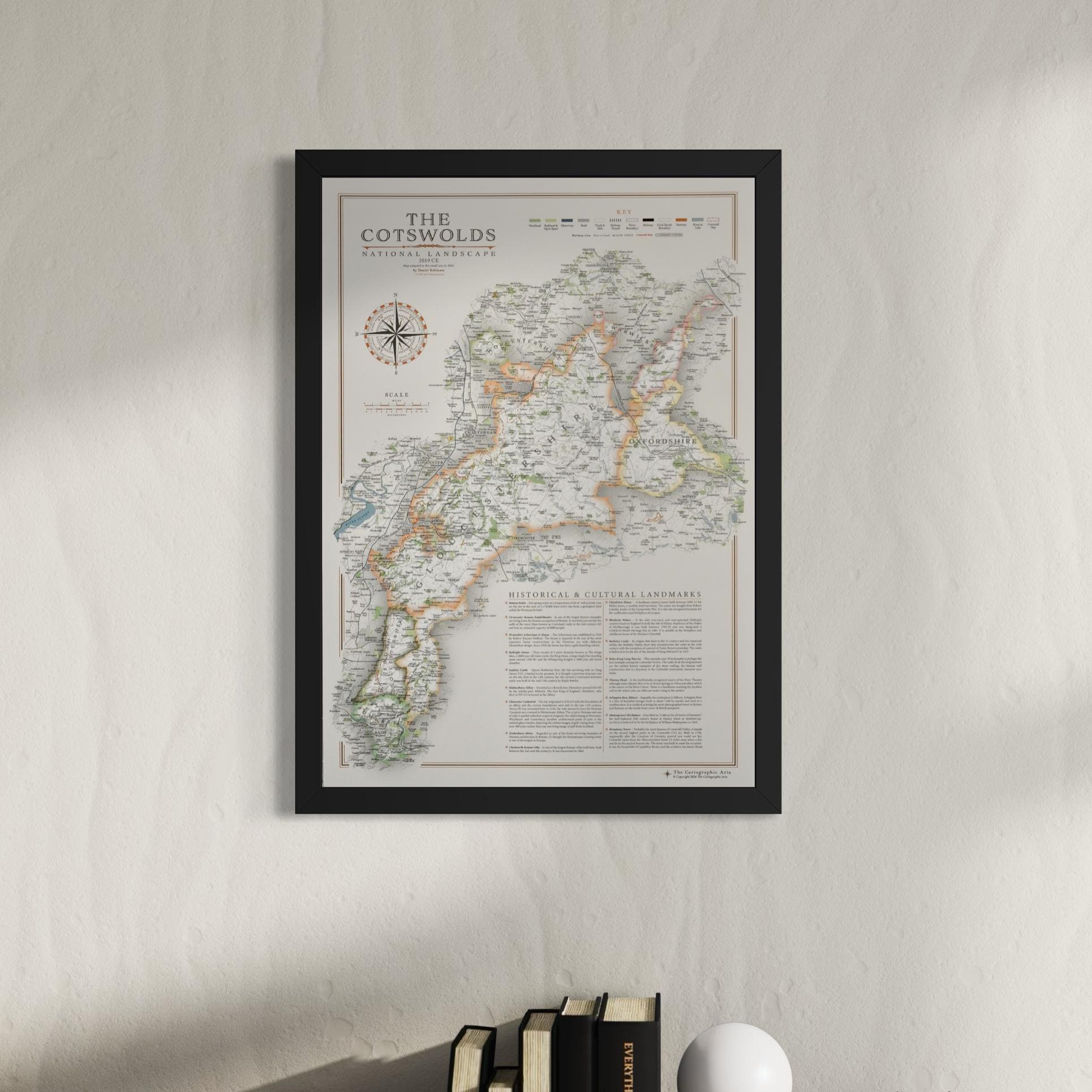 Vintage Cotswolds Map Print: National Landscape Art, Framed Option