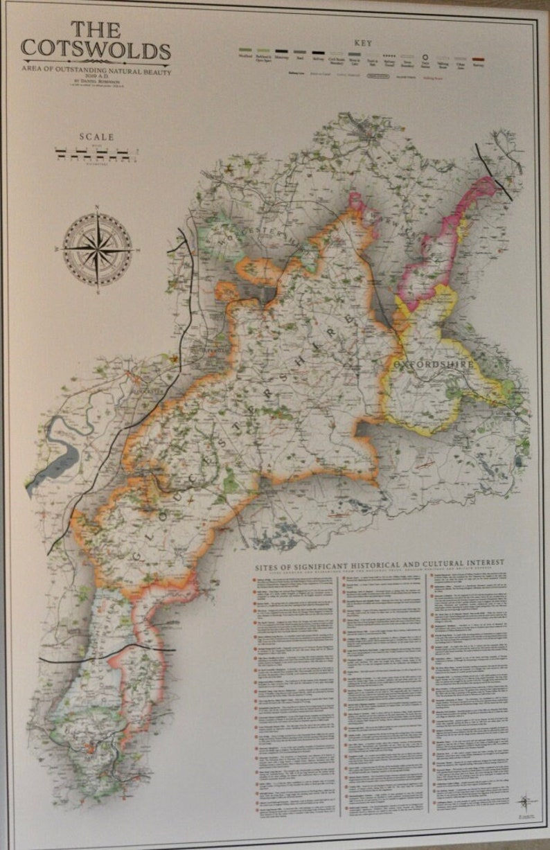 Cotswolds AONB Map Etsy Canada