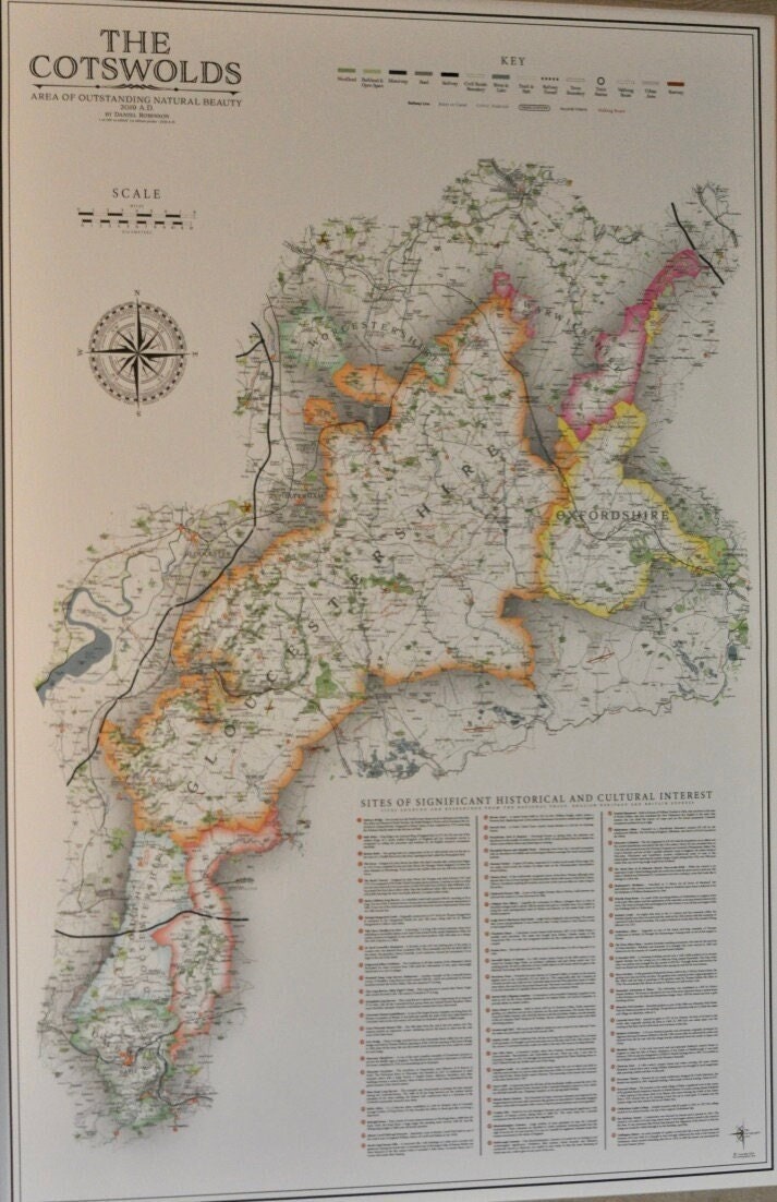 Cotswolds AONB Map Etsy