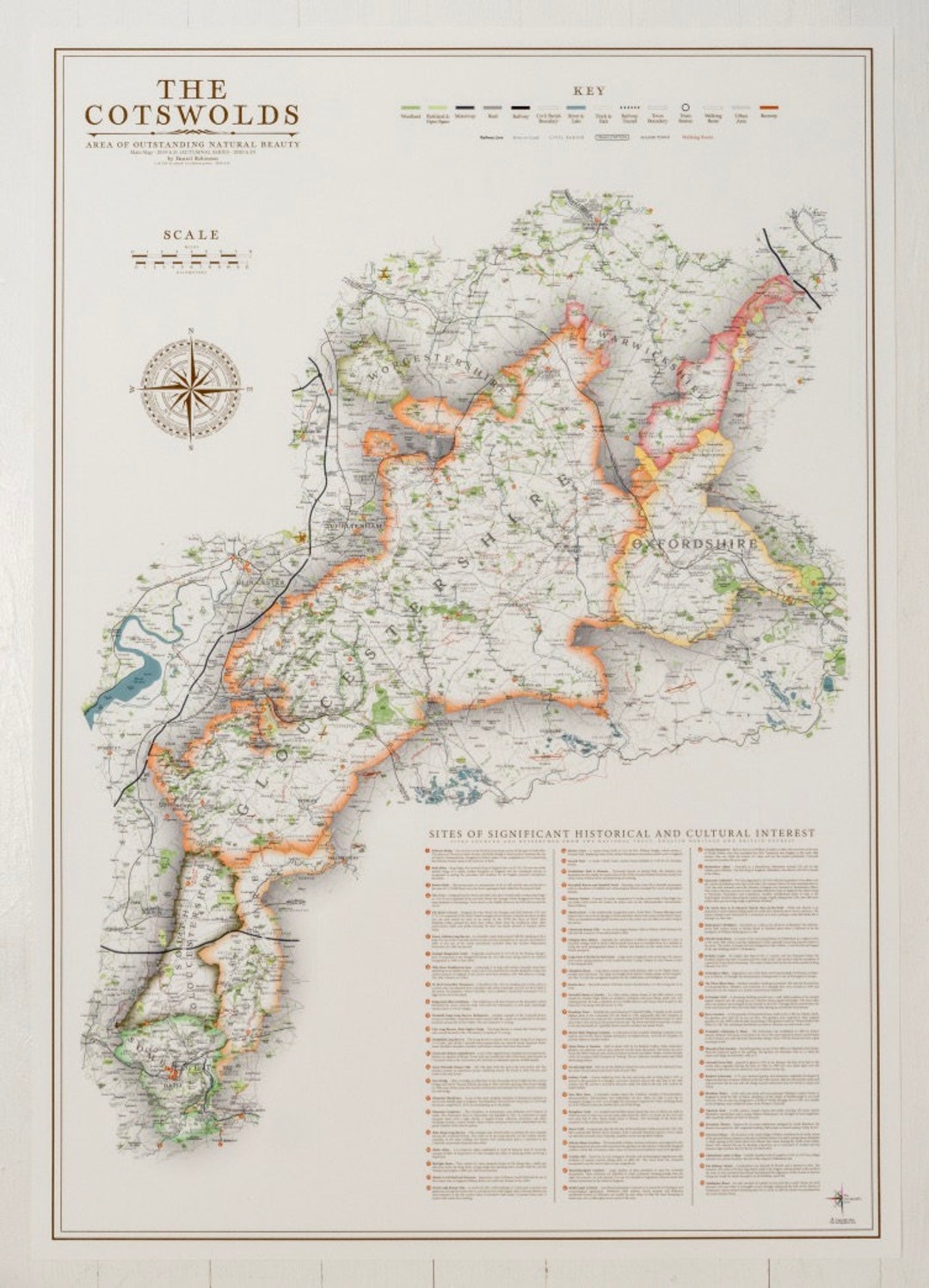 Cotswolds Map Autumnal Edition Vintage Wall Map Of The Cotswolds Il 77bv 
