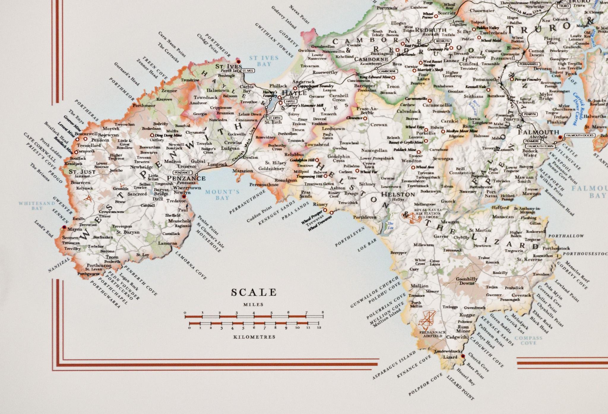 Map of Cornwall - Cornwall Map Print - Cornwall Wall Map - Vintage Map of Cornwall - Cornwall ...