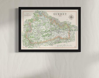 Vintage Style Surrey Map: Giclee Art Print