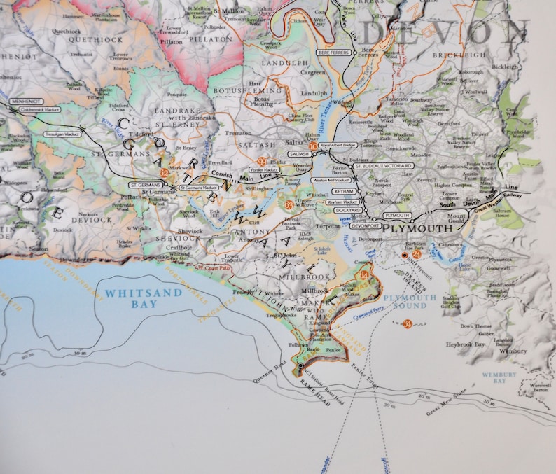 Cornwall County Map Vintage Map Print of Cornwall Map of - Etsy