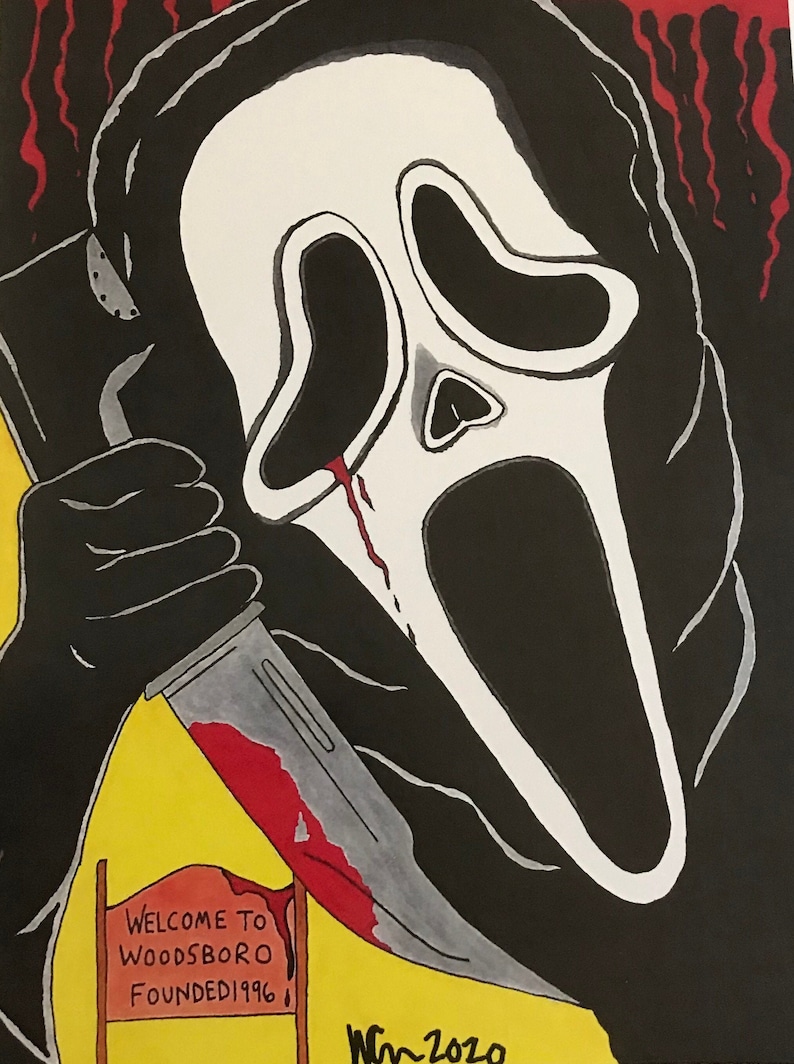 Scream Ghostface Hand Drawn Glossy Art Print by Wes Caradonna Etsy