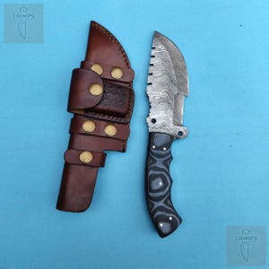 Custom Handmade Tracker Knife, Damascus Steel Hunting Knife, Camping Knife, Micarta Handle with Leather Birthday Gifts, Anniversary Gifts