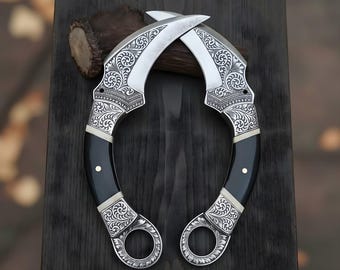 Custom Engraved Karambit Knife Set  Handmade Curved Blades for Collectors Wedding Gift
