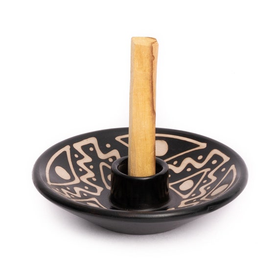Handmade Peruvian Palo Santo Holder with Sticks: Chulucanas Pottery