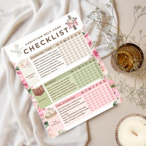 Christian Self Care Printable Planner, Wellness Daily Routine Christianity, Christian Gifts For Women, Faith Based Self Care Checklist- BB02