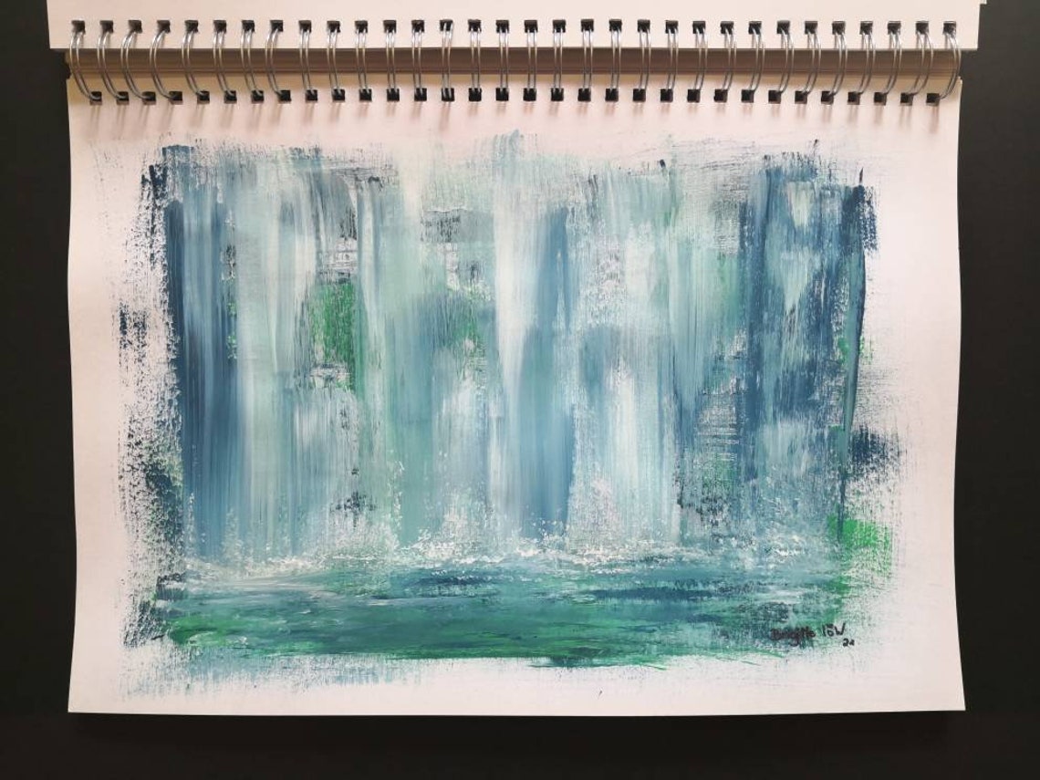 Waterfall Original Abstract Painting Waterfall Wall Art Etsy