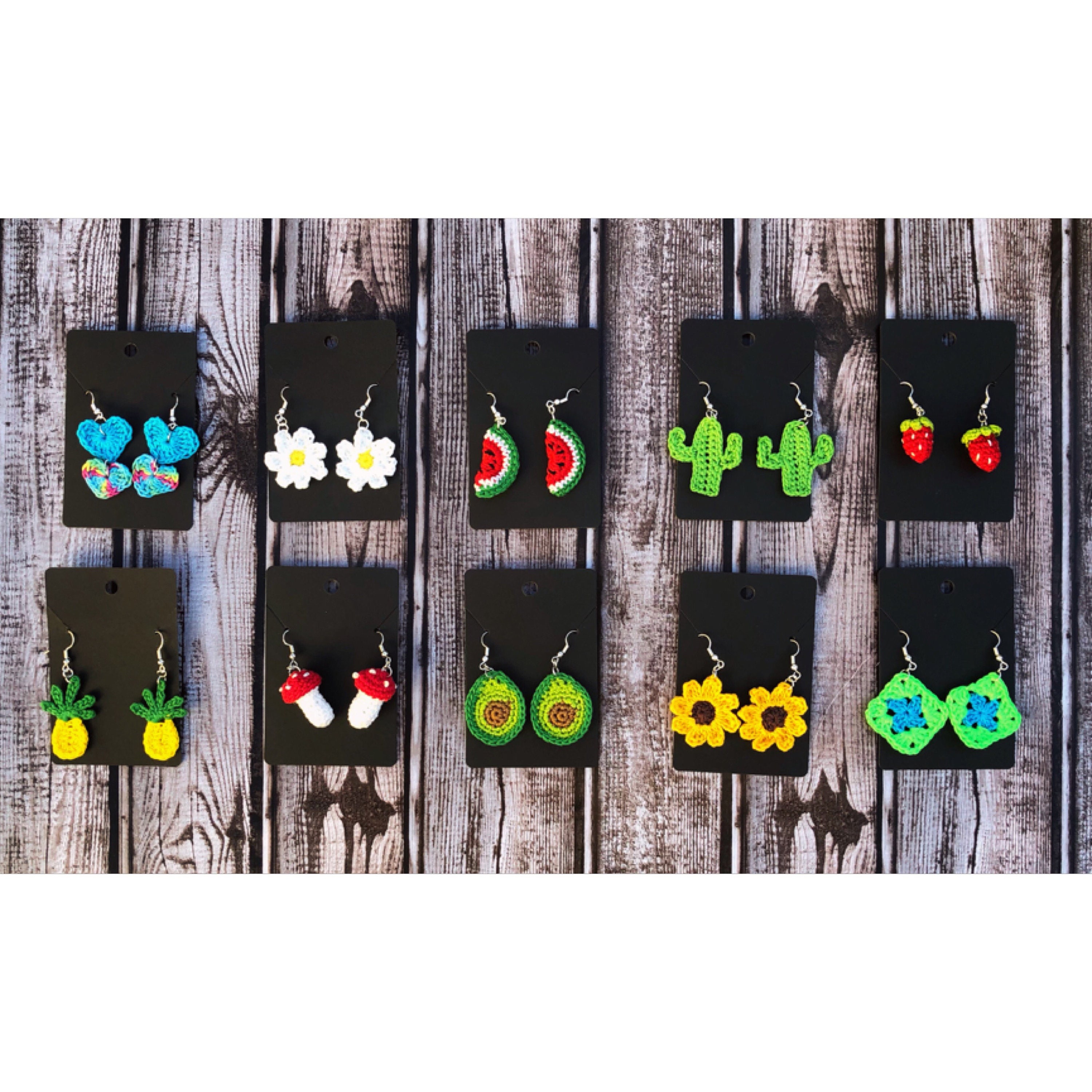 Crochet earrings, crochet flower earrings, crochet strawberry, croche…