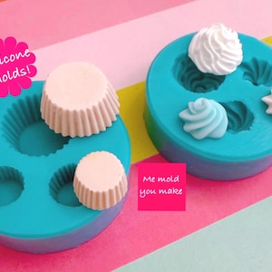 Mini cupcake base and cream swirls silicone mold/ mould