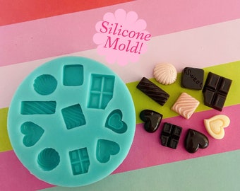 Silicone mold of 9 chocolate shape candy/ modeling mold tool for charms / craft / accessories/ miniature fake food / polymer clay/ resin