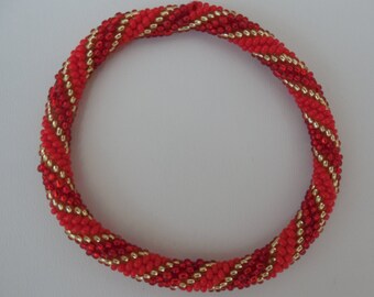 Red And Gold Seed Bead Bracelet