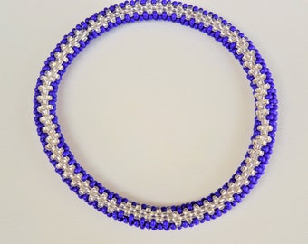 Blue And Clear Seed Bead Bracelet