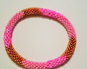 Pink And Gold Seed Bead Bracelet