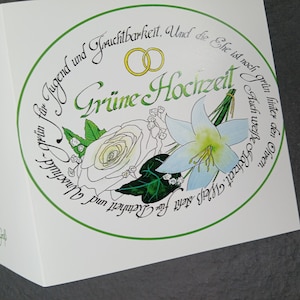 Klappkarte zur Grünen Hochzeit mit Bedeutung des Hochzeitstages - Variante weiß