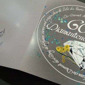 Klappkarte 'Diamantene Hochzeit' Bedeutung des Hochzeitstages - Motivvariante mit Blumen