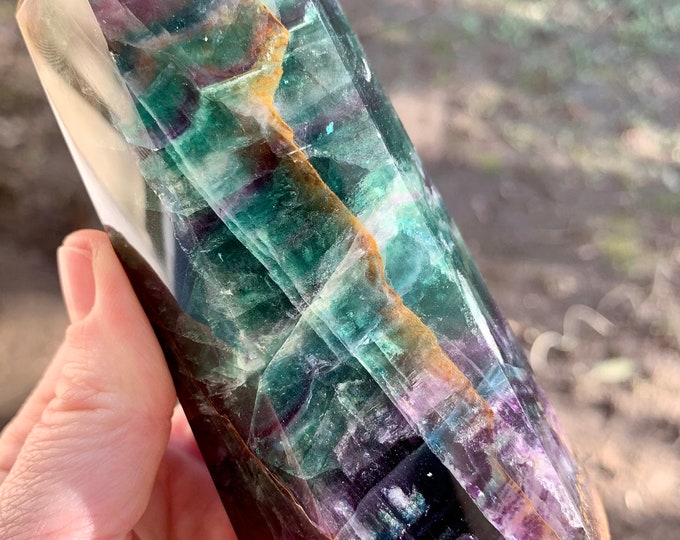 Crystal Wand-Large Fluorite Green Fluorite Fluorite Wand Fluorite Point 1.7lb Rainbow Fluorite Obelisk Purple Fluorite Fluorite Tower