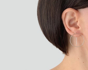 Créoles uniques, boucles d'oreilles fines en argent, boucles d'oreilles cool géométriques