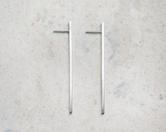 Minimal bar sterling silver earrings, long bar earrings, minimalistic stud earrings, minimal stick earrings