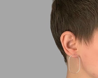 Unique hoops, statement oval silver earrings,geometric earrings