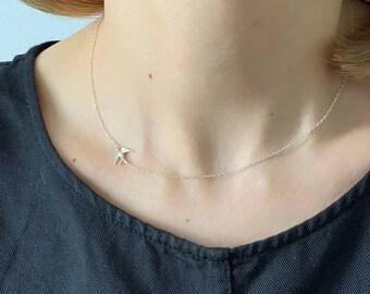 Dainty Necklace I Minimalist Silver Necklace I Swallow necklace I Freedom necklace
